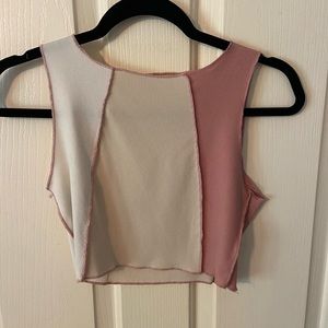 Pink/creme block cropped tank top